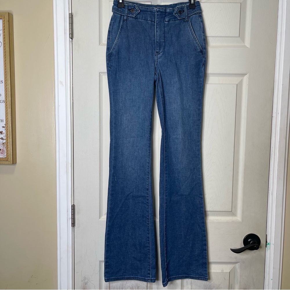 Anthropologie Pilcro Polished Mid Rise Blue Dark Wash Full Length Bootcut Jeans
